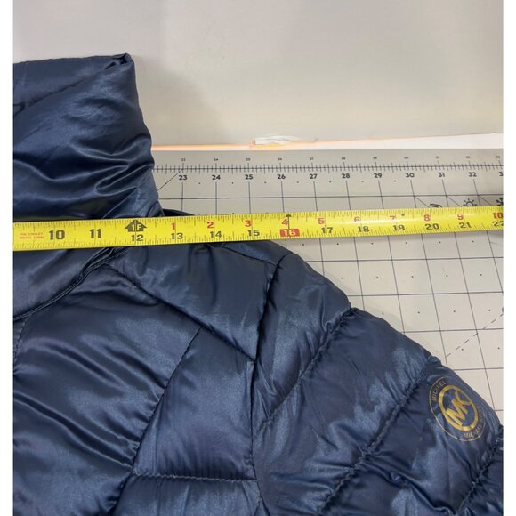 Michael Kors Women's Packable Down Puffer Jacket Navy Blue Gold Accents Sz. M - Picture 11 of 14
